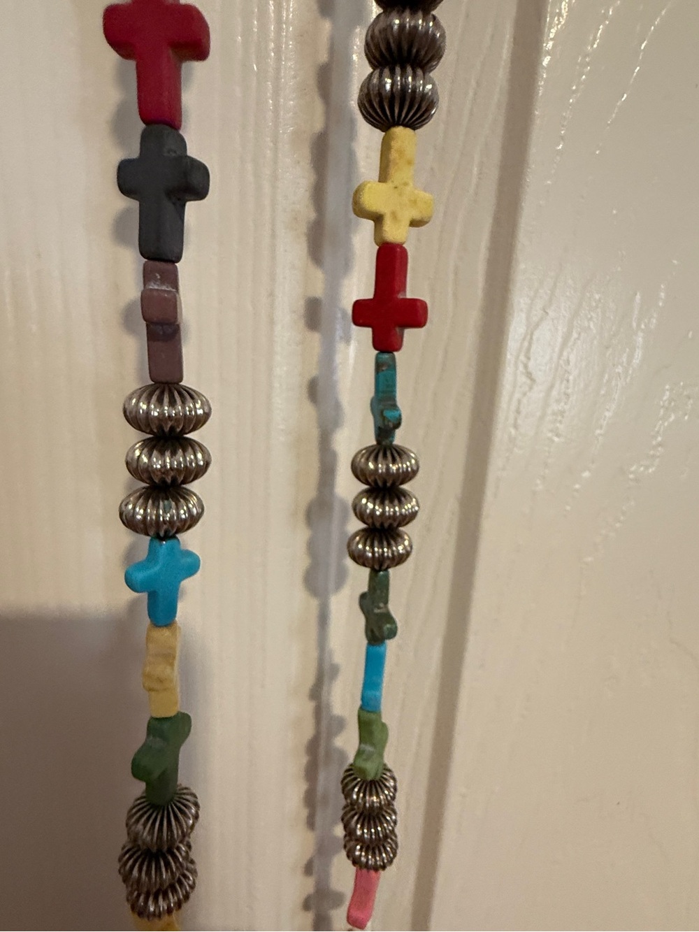 Beaded Cross Pendant Long Necklace - Multicolor
